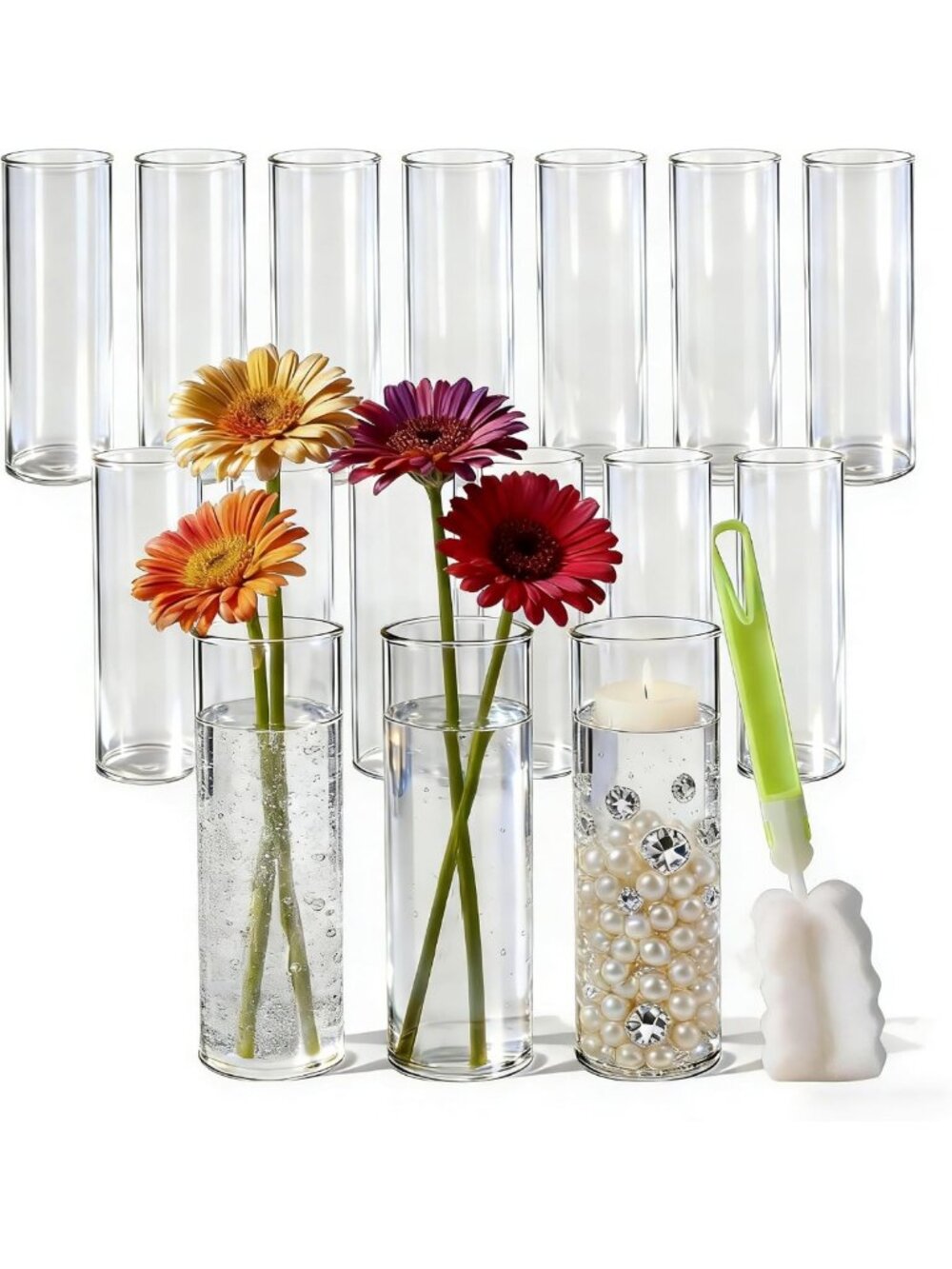 16Pcs Tall Clear Glass Cylinder Vases for Centerpieces, Weddings, Home Decor